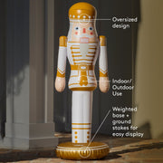 Inflatable nutcracker decoration with features highlighted on a neutral background